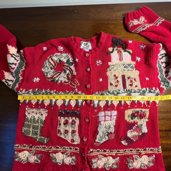 Vintage Slouchy Thick Knit Christmas Cardigan Grandma Chunky Fair Isle Large - Picture 6 of 15
